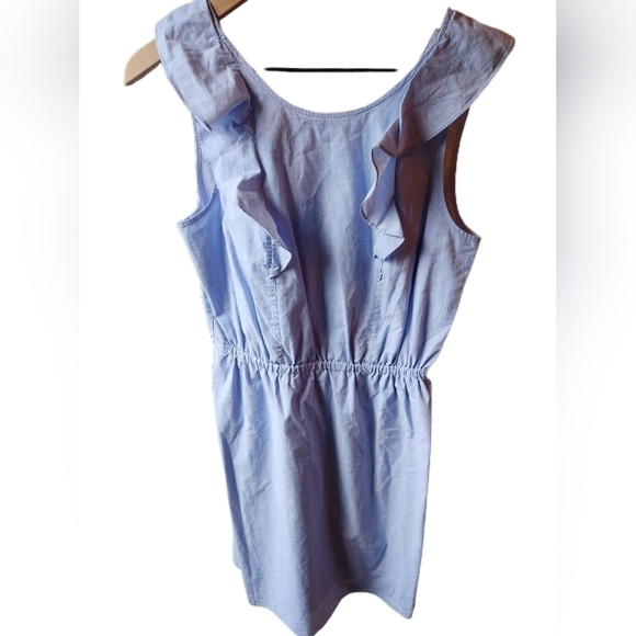 J. Crew Cotton Light Blue Sleeveless Ruffle Size 2 Dress - Picture 3 of 4